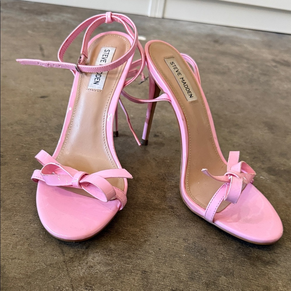 Steve Madden Pink Patent Bow Ankle-Strap Heels